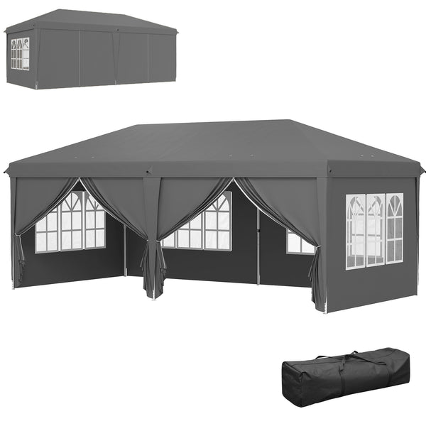 Tonnelle de Jardin 3x6m Barnum Pliant avec Côtés Amovibles - Tente de Réception Structure en Acier Renforcée - Abri de Jardin Pop-up pour Mariage, Fête et Marché, Sac de Transport, Gris Foncé