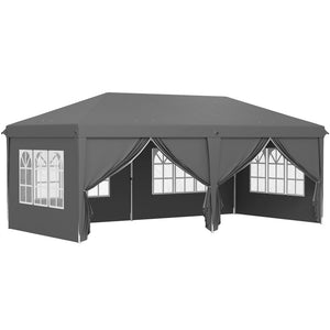 Tonnelle de Jardin 3x6m Barnum Pliant avec Côtés Amovibles - Tente de Réception Structure en Acier Renforcée - Abri de Jardin Pop-up pour Mariage, Fête et Marché, Sac de Transport, Gris Foncé