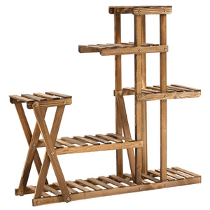 Étagère à Fleurs en Bois Supports de Pots Porte Plante Bois 6 tablettes - dim. 98L x 28l x 95H cm - Bois de Sapin traité carbonisation pour Intérieur Jardin Terrasse Balcon