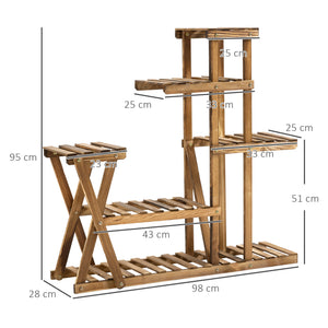 Étagère à Fleurs en Bois Supports de Pots Porte Plante Bois 6 tablettes - dim. 98L x 28l x 95H cm - Bois de Sapin traité carbonisation pour Intérieur Jardin Terrasse Balcon