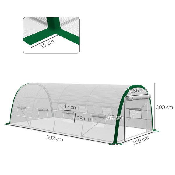 Serre de Jardin Tunnel 18 m² serre à tomates dim. 6L x 3l x 2H m - 8 fenêtres, Porte zippée Enroulable - châssis Tubulaire Acier galvanisé, bâche PE Haute densité Blanc