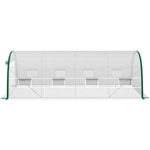Serre de Jardin Tunnel 18 m² serre à tomates dim. 6L x 3l x 2H m - 8 fenêtres, Porte zippée Enroulable - châssis Tubulaire Acier galvanisé, bâche PE Haute densité Blanc