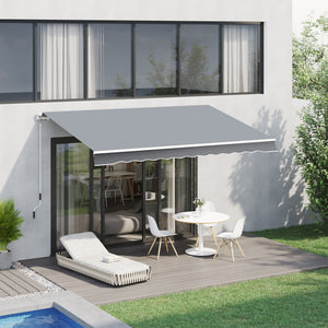 Store banne manuel rétractable 395 x 245 cm store exterieur terrasse avec manivelle, angle réglable 45°-85°, aluminium et polyester 280 g/m², protection UV, auvent de terrasse, gris