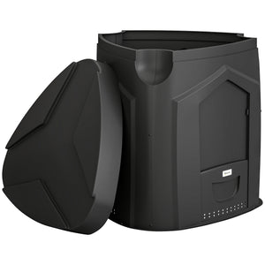 Composteur de jardin, 240L, bac à compost extérieur, triangulaire, 78 x 75 x 78 cm, en polypropylène, avec 3 Portes, 66 Aérations et Fond Ouvert, Inclus Gants et Tournevis, Noir
