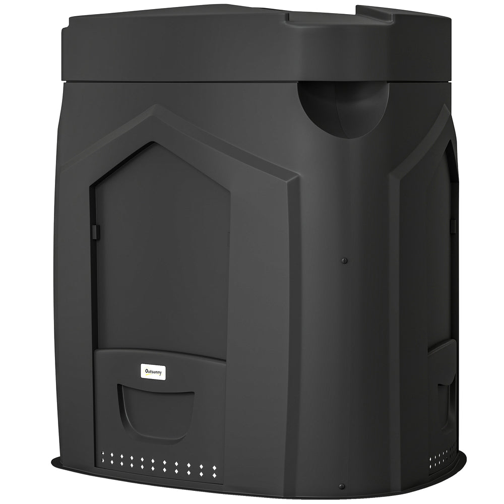 Composteur de jardin, 240L, bac à compost extérieur, triangulaire, 78 x 75 x 78 cm, en polypropylène, avec 3 Portes, 66 Aérations et Fond Ouvert, Inclus Gants et Tournevis, Noir