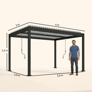 Pergola Bioclimatique 4x3m, Pergola de Jardin en Aluminium à Toit Louvred Ajustable avec Manivelle, Tonnelle de Jardin Abri Terrasse, Protection Soleil, pour Jardin Extérieur, Blanc