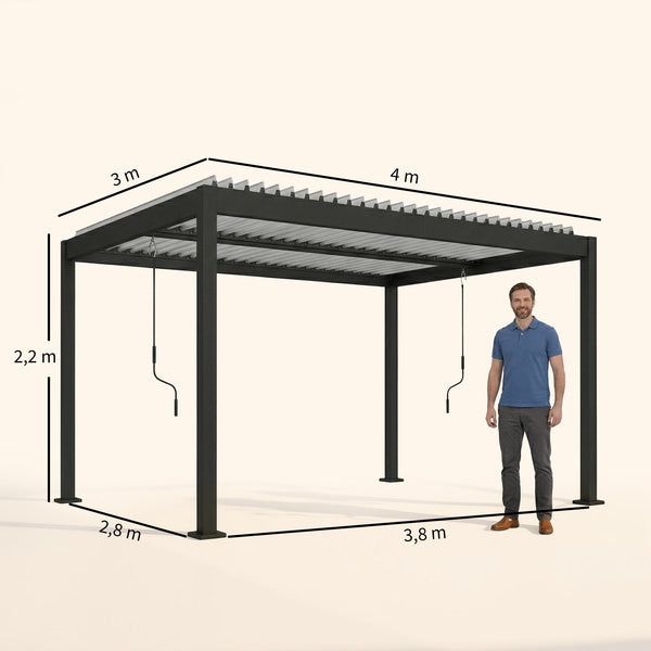Pergola Bioclimatique 4x3m, Pergola de Jardin en Aluminium à Toit Louvred Ajustable avec Manivelle, Tonnelle de Jardin Abri Terrasse, Protection Soleil, pour Jardin Extérieur, Blanc
