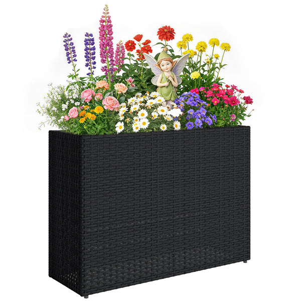 Jardinière surélevée en résine tressée, support de fleurs avec bac amovible et pieds réglables, cadre en acier, pour fleurs et légumes dans patio, balcon, terrasse, noir