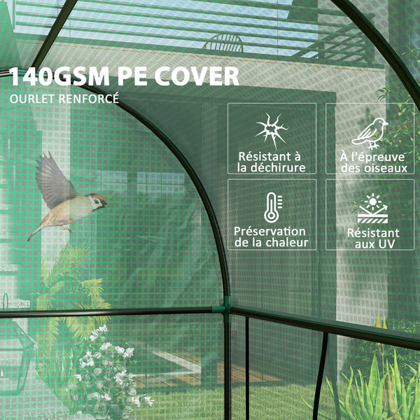 Serre de jardin PE, serre de balcon, bâche renforcée 140 g/m², châssis en acier, 2 portes zippées enroulables, pour légumes plantes fleurs, intérieur et extérieur, 200 x 100 x 178 cm, vert
