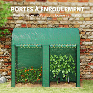 Serre de jardin PE, serre de balcon, bâche renforcée 140 g/m², châssis en acier, 2 portes zippées enroulables, pour légumes plantes fleurs, intérieur et extérieur, 200 x 100 x 178 cm, vert