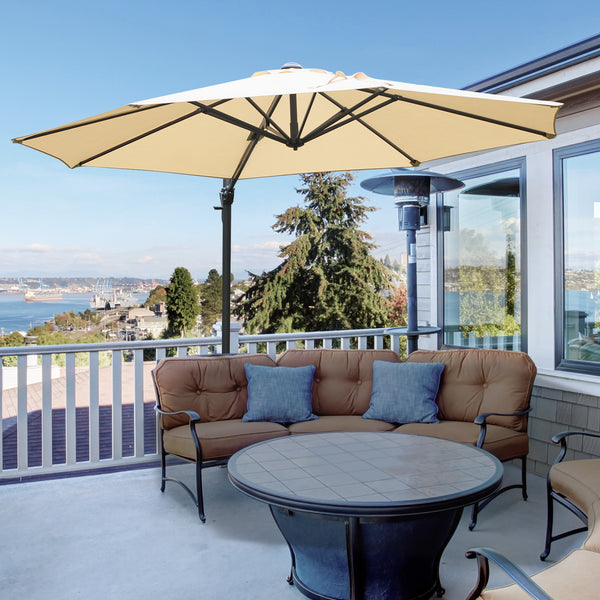 Parasol déporté octogonal inclinable parasol rotatif 360° avec pied en croix 8 beleines manivelle inclus châssis alu. acier Ø 3 x 2,5H m beige