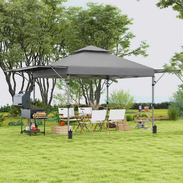Tonnelle pop-up jardin barnum Pliant 5 x 3 m, tissu oxford avec 2 parois réglables, facile à monter, sac à transport à roulettes inclus gris
