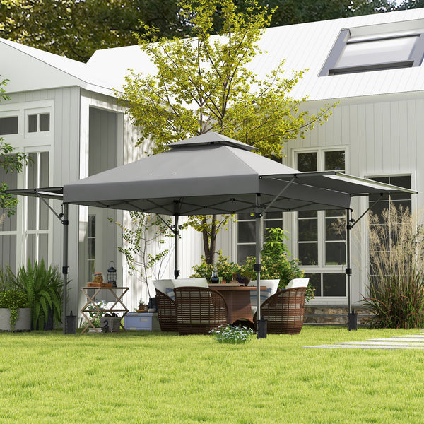 Tonnelle pop-up jardin barnum Pliant 5 x 3 m, tissu oxford avec 2 parois réglables, facile à monter, sac à transport à roulettes inclus gris