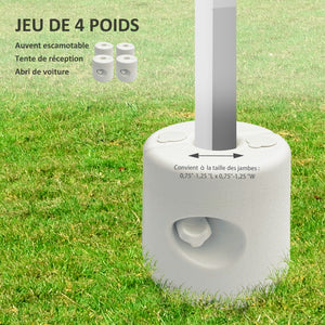 Lot de 4 Pieds de tonnelle pop-up remplis d'eau ou de sable pieds de sol pour pavillon en HDPE avec vis de sécurité, blanc