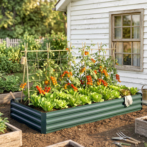 Carré Potager en Métal Modulable - Potager Surélevé 241x90,5x30cm en Acier Galvanisé - Jardinière Extérieur Anti-Rouille pour Légumes et Fleurs, Vert Foncé
