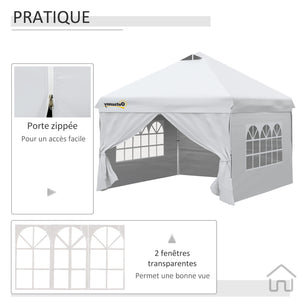 Tonnelle pop-up tente de jardin barnum 3x3 m hauteur réglable avec 4 parois latérales amovibles, fenêtres, sac de transport à roulettes - blanc