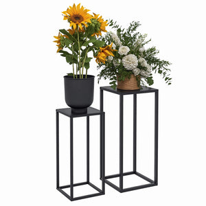 Lot de 2 supports pot de fleurs supports pour plantes encastrables structure en acier 2 hauteurs différentes 58,5 et 65 cm design scandinave noir