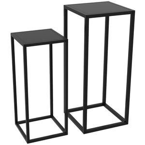 Lot de 2 supports pot de fleurs supports pour plantes encastrables structure en acier 2 hauteurs différentes 58,5 et 65 cm design scandinave noir