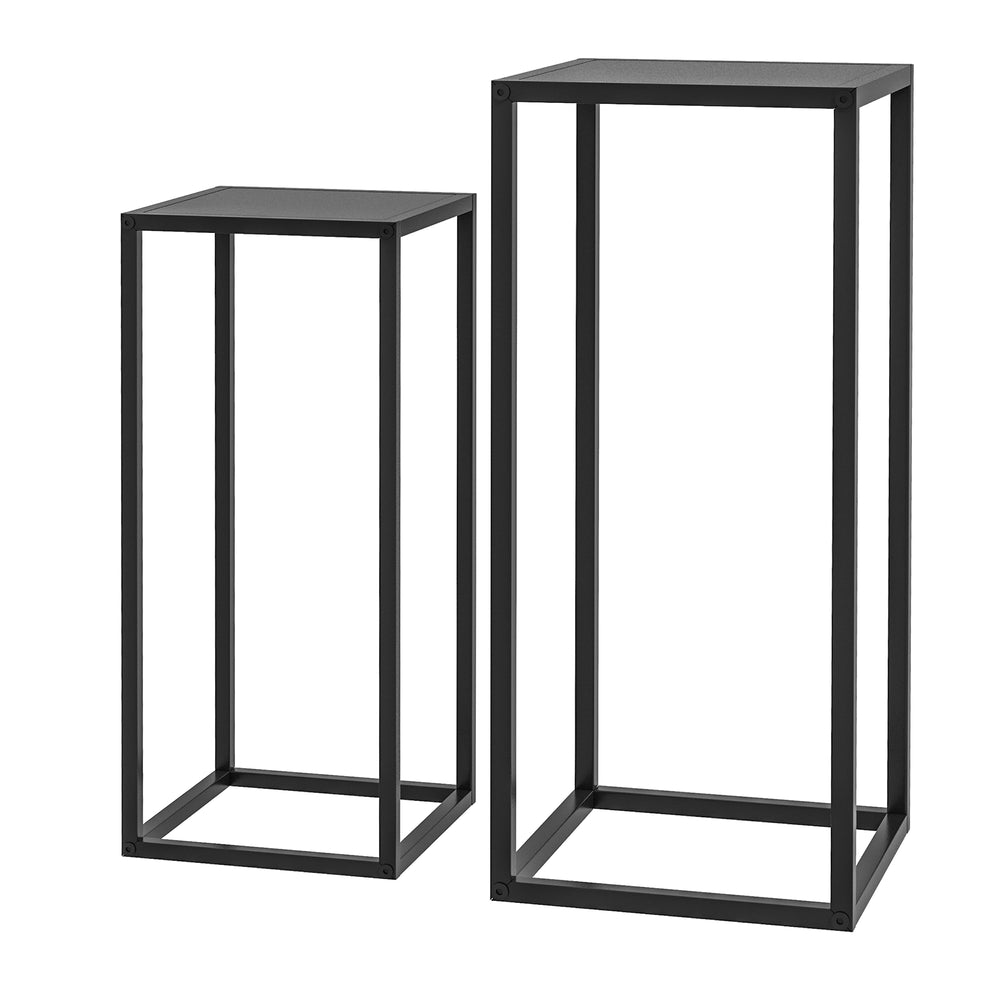 Lot de 2 supports pot de fleurs supports pour plantes encastrables structure en acier 2 hauteurs différentes 58,5 et 65 cm design scandinave noir