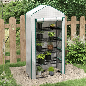 Serre de jardin avec étagères 5 niveaux, serre de balcon, bâche renforcée, châssis en acier, porte zippée enroulable, pour légumes plantes fleurs, 90x49x193cm, blanc