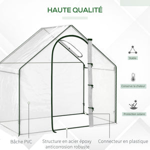 Serre de jardin PVC, serre de balcon, bâche renforcée, châssis en acier, porte zippée enroulable, pour légumes plantes, intérieur et extérieur, 180 x 100 x 168 cm, transparent vert
