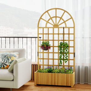 Jardinière avec treillis, bac à fleurs, lit surélevé avec trous de drainage, pour plantes grimpantes, légumes, bois massif, intérieur et extérieur, 90 x 30 x 180 cm, effet bois naturel