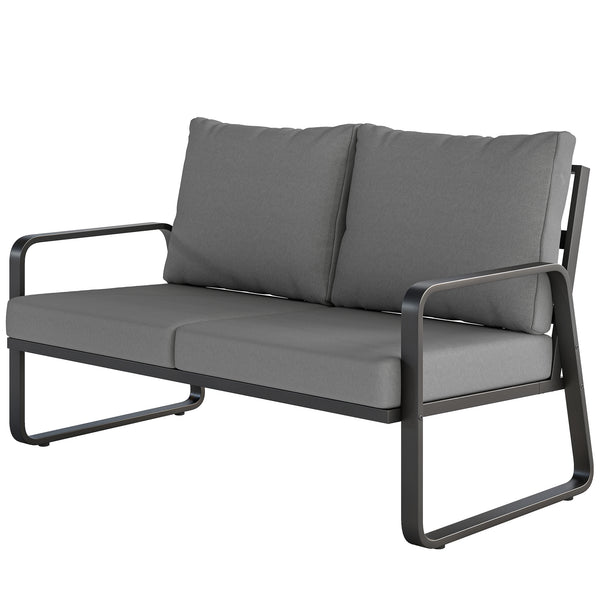 Canapé de Jardin 2 Places avec Coussins Épais, Housses Amovibles et Accoudoirs Modernes, Salon de Jardin Capacité 240 kg, Canapé d'Extérieur pour Balcon, Gris Clair