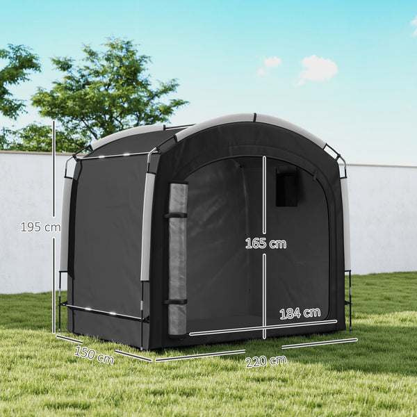 Tente de vélo pour le rangement extérieur, abri de vélo portable pour 3-4 vélos abri de jardin avec 2 poches latérales, 220 x 150 x 195 cm, noir