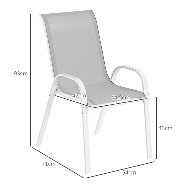 Lot de 4 chaises de jardin, chaises empilables, dossier haut incliné, tissu en maille respirante, cadre en acier, gris