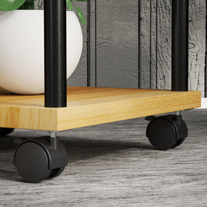 Support à plantes à 5 niveaux pour intérieur et extérieur, étagère plante avec 4 roues, porte plantes en acier et bois pour jardin, terrasse, balcon, salon, bois naturel