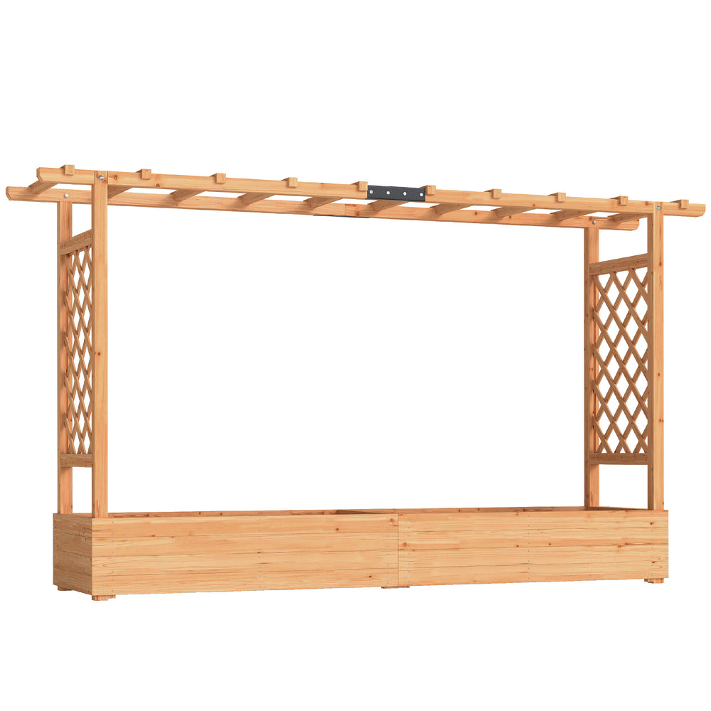 Jardinière Surélevée avec treillis Latéral et Supérieur, bac à fleurs, lit surélevé Trous de Drainage, pour plantes grimpantes, légumes, fleurs, extérieur, bois massif, bois naturel