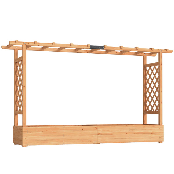 Jardinière Surélevée avec treillis Latéral et Supérieur, bac à fleurs, lit surélevé Trous de Drainage, pour plantes grimpantes, légumes, fleurs, extérieur, bois massif, bois naturel