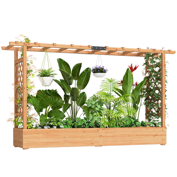 Jardinière Surélevée avec treillis Latéral et Supérieur, bac à fleurs, lit surélevé Trous de Drainage, pour plantes grimpantes, légumes, fleurs, extérieur, bois massif, bois naturel
