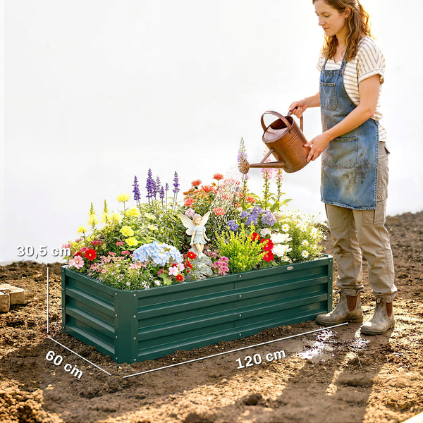 Lot de 2 Carrés Potagers de Jardin 120 x 60 x 30,5 cm, Acier Galvanisé, Vert Foncé