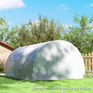 Bâche de Rechange Serre Tunnel 12 m², bâche 4 x 3 x 2 m PE Anti-UV imperméable 8 fenêtres + Porte Enroulable zippée Blanc