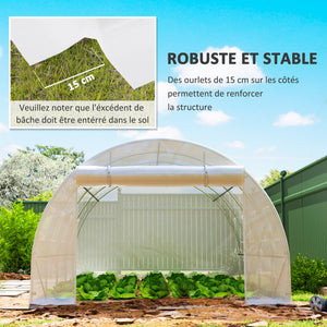 Bâche de Rechange Serre Tunnel 12 m², bâche 4 x 3 x 2 m PE Anti-UV imperméable 8 fenêtres + Porte Enroulable zippée Blanc