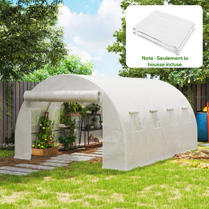 Bâche de Rechange Serre Tunnel 12 m², bâche 4 x 3 x 2 m PE Anti-UV imperméable 8 fenêtres + Porte Enroulable zippée Blanc