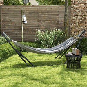 Support avec Hamac Pliable en Acier, Support 2 en 1 pour Hamac ou Chaise Suspendue, Sac de Transport Inclus, 268 x 89 x 100 cm, Gris