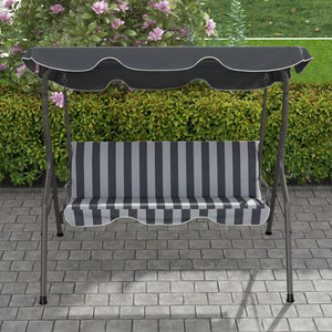 Balancelle de Jardin 3 Places Toit imperméabilisé Inclinaison réglable Coussins Assise Dossier 1,7L x 1,1l x 1,53H m Acier Polyester gris blanc rayé