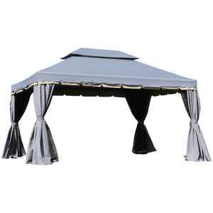 Tonnelle de jardin extérieur 4 x 3 m barnum double toit tente de réception avec parois et moustiquaires gris