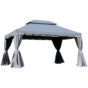 Tonnelle de jardin extérieur 4 x 3 m barnum double toit tente de réception avec parois et moustiquaires gris