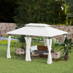 Pavillon 4x3 m, stable et résistant, double toit, 6 côtés, orifices d'évacuation, pavillon de jardin en métal, pour jardin et terrasse, blanc crème