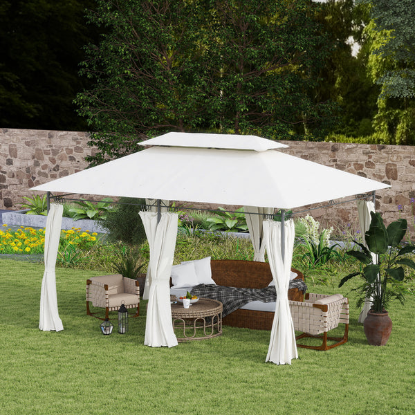 Pavillon 4x3 m, stable et résistant, double toit, 6 côtés, orifices d'évacuation, pavillon de jardin en métal, pour jardin et terrasse, blanc crème