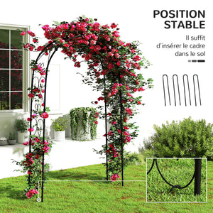 Arche de Jardin Arche à rosiers Style Fer forgé dim. 125L x 37l x 230H cm acier époxy Noir pour plantes grimpantes