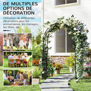 Arche de Jardin Arche à rosiers Style Fer forgé dim. 125L x 37l x 230H cm acier époxy Noir pour plantes grimpantes