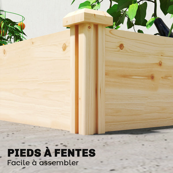 Carré Potager de jardin en Bois massif, Jardinière Surélevé avec séparateur, 235 x 121 x 26 cm, pour Jardin Balcon Terrasse, effet Bois Naturel
