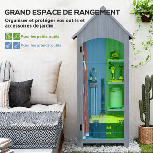Abri de jardin en bois cabane de jardin exterieur armoire de jardin avec toit bitumé 3 étagères porte avec loquet rangement et stockage extérieurs pour terrasse 77,5 x 54,2 x 179,5 cm gris