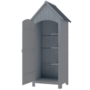 Abri de jardin en bois cabane de jardin exterieur armoire de jardin avec toit bitumé 3 étagères porte avec loquet rangement et stockage extérieurs pour terrasse 77,5 x 54,2 x 179,5 cm gris