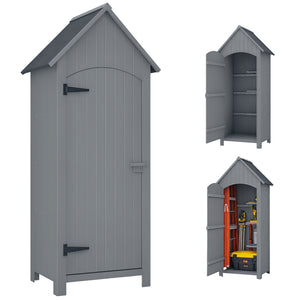 Abri de jardin en bois cabane de jardin exterieur armoire de jardin avec toit bitumé 3 étagères porte avec loquet rangement et stockage extérieurs pour terrasse 77,5 x 54,2 x 179,5 cm gris