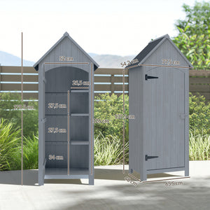Abri de jardin en bois cabane de jardin exterieur armoire de jardin avec toit bitumé 3 étagères porte avec loquet rangement et stockage extérieurs pour terrasse 77,5 x 54,2 x 179,5 cm gris